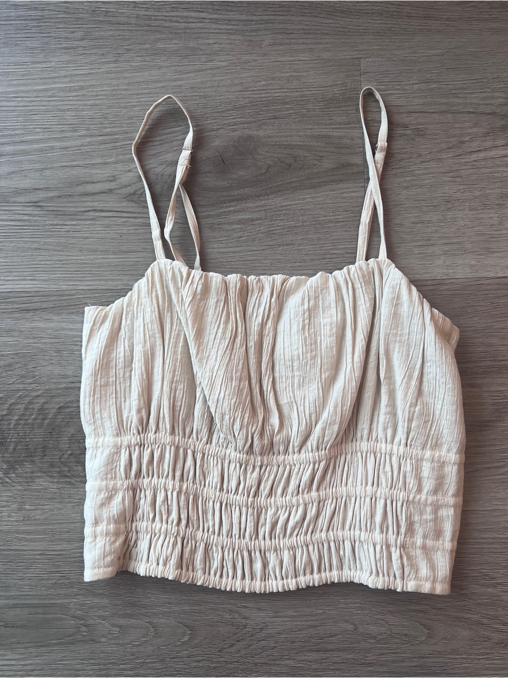 Abercrombie & Fitch Women’s Cream Smocked Cropped Cami Top Size S Square Neck